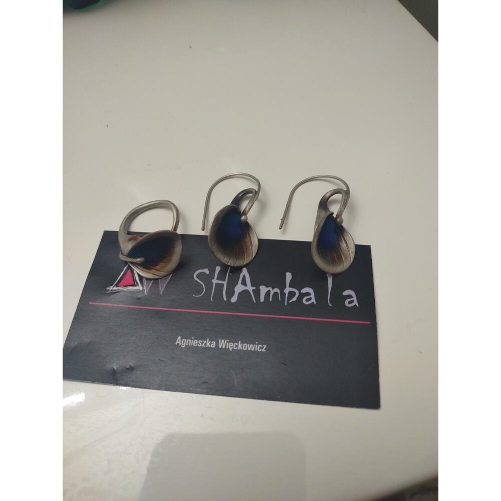 Calla Lily Silver Earrings&Ring Oxidized 925 Jewelry with Purple-Blue Gradien